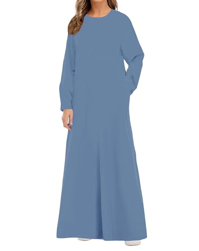 WSPLYSPJY Solid Color Zipper Abaya Muslim Dresses for Women Prayer Robe - color: Light Blue, size: Medium