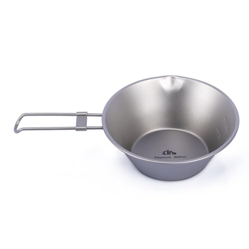 Titanium Bowl with Foldable Handle Ultralight Compact | Portable Flatware Tableware with Bag for Outdoor Camping Backpacking Hiking Travel Picnic