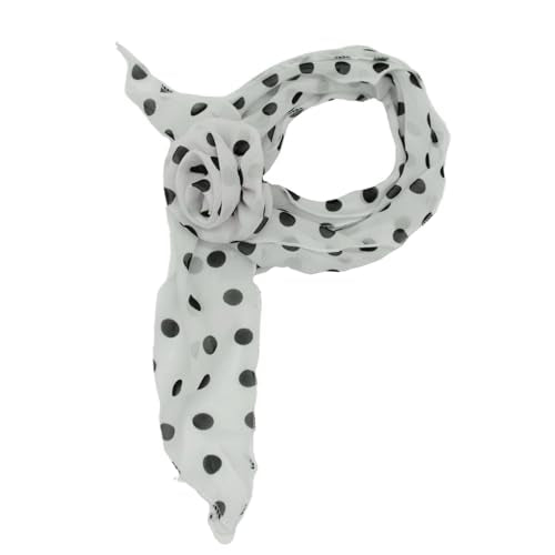 Polka Dot Scarf for Women Chiffon Womens Scarves with Clip Flower - color: White