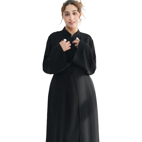 Lenmipot Elegant Middle Eastern Abaya 2pcs Stand Collar Maxi Dress for Women Muslim Jilbab Kaftan Eid Dubai Abaya Outfits - color: Blacka, size: Medium