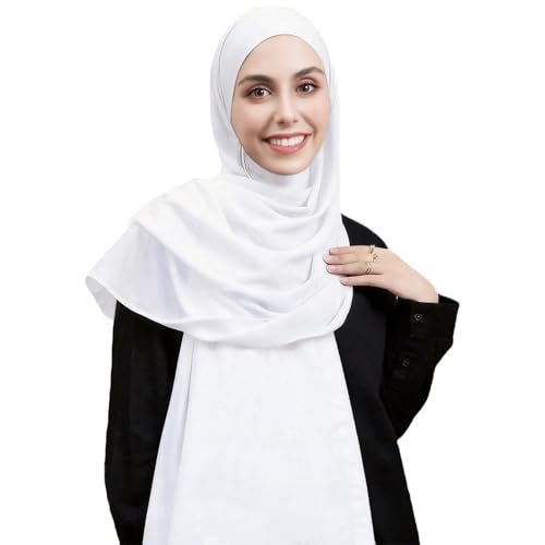 Instant Hijab Set 3-in-1 Chiffon Hijab Scarf for Women with Built-in Magnets and Undercap Head Wraps - color: White