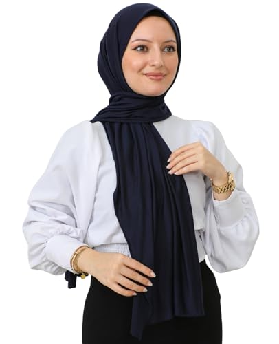 Prien Hijab for Women Viscose Scarf Lightweight Muslim Hijabs Long Shawl Islamic Scarves Turkey Silk Headscarf for Womens - color: Navy Blue