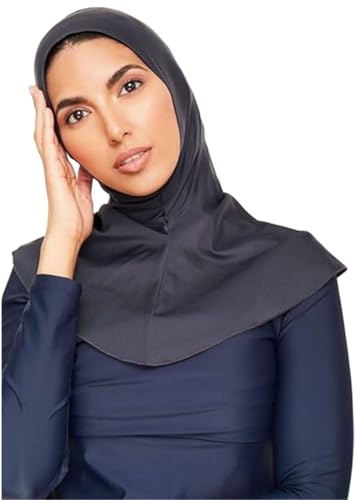 Women's Full-Coverage Swimming Cap Hood Muslim Hijab Shawl Cap Full-Coverage Women's Neck Protection - color: Darkgrey