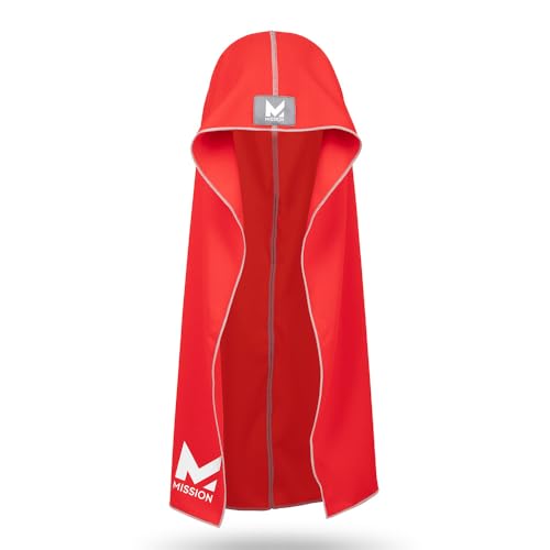 MISSION Cooling Hoodie Towel, Evaporative Cool Technology, Cools Instantly When Wet, UPF 50 Sun Protection, Contours Your Head to Stay in Place, Great for Sports, Fitness, Gym - color: Red