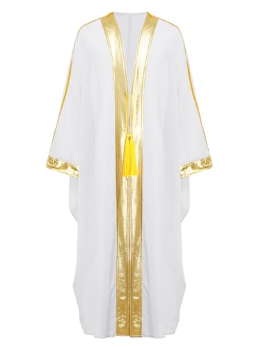 Kids Boys Muslim Thobe Satin Loose Kaftan Robes Long Sleeve Prayer Dress for Ramadan Eid Celebrations - color: White, size: 14 Years