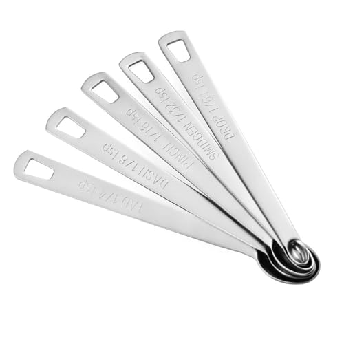 5Pcs Teaspoon Measuring Spoons, 1/4 tsp, 1/8 tsp, 1/16 tsp, 1/32 tsp, 1/64 tsp Metal Measuring Spoons Set, Stainless Steel Cooking Baking Tiny Measuring Spoon for Powders, Spices, Salt - size: 5 Pcs Mini