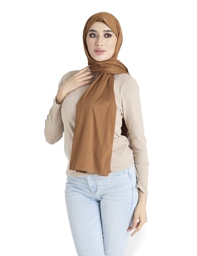 Ribbed Jersey Hijab Scarf for Women, Hijab for Women Muslim Breathable Stretchy Hajib - color: Almond Brown