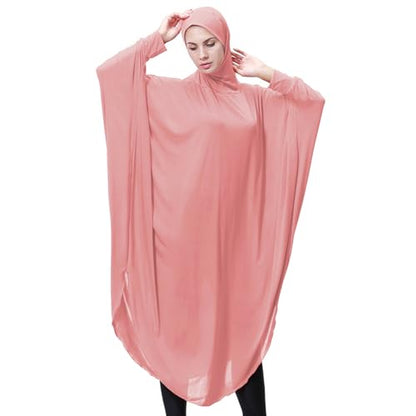 Muslim Abaya Dress for Women Highly Stretchy Batwing Hooded Prayer Hijab - color: Dark Pink, size: X-Large