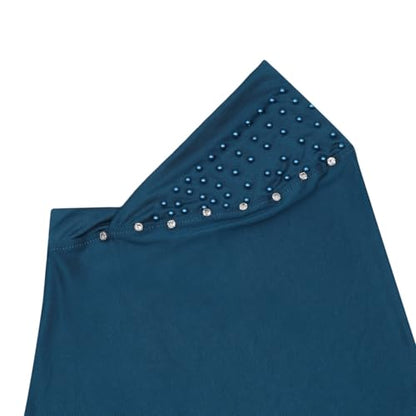 Suillty Women's Pearls Muslim Islam Instant Hijab Scarf Soft Turkish Headwear Jersey Headscarf Shawl Wrap - color: Deep Blue