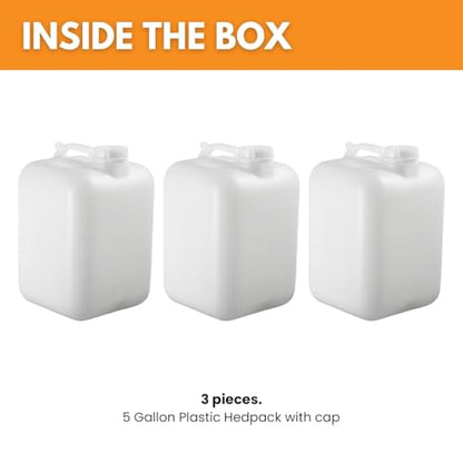 FastRack 5 Gallon Hedpak Jug with Screw Cap | 3-Pack BPA-Free Food-Grade HDPE Water Container, Leak-Resistant White | For Brewing, Fermentation & Emergency Water Storage - size: 3 Pack - 5G