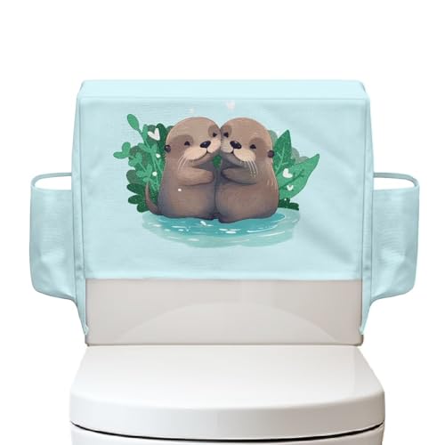 Otter Toilet Tank Cover with Storage Bag Soft Fabric Bathroom Accessories Decorations Universal Fit for Standard Toilet Tank Dust, Teal Blue - color: Otter