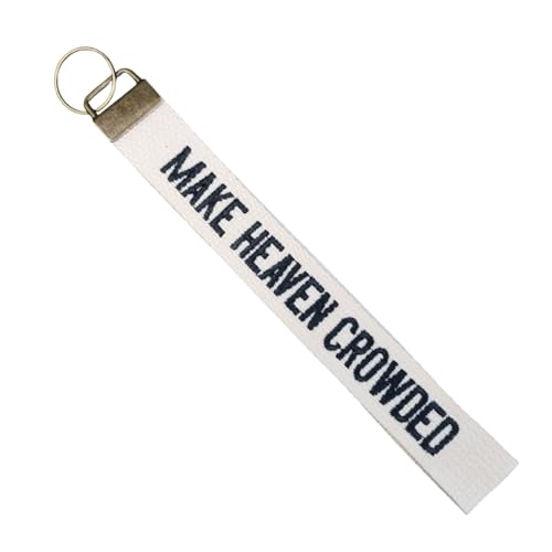 Make Heaven Crowded Embroidered Keychain Christian Key Fob Religious Gifts Cotton Keychain - color: Ivory-copper