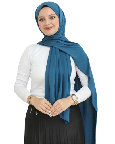 Prien Hijab for Women Viscose Scarf Lightweight Muslim Hijabs Long Shawl Islamic Scarves Turkey Silk Headscarf for Womens - color: Turquoise