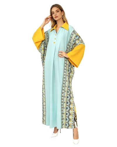 Qianliniuinc Women Muslim Maxi Dress Abaya - Lady Long Sleeve Maxi Dress Dubai Gown Jalabiya One Size - color: Mint Green