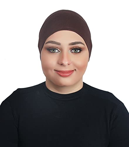 Fashion Cotton Modal Cotton Muslim Hat Elastic Inner Tube Caps Islamic Underscarf Hats Back Open Head Wrap - color: Brown