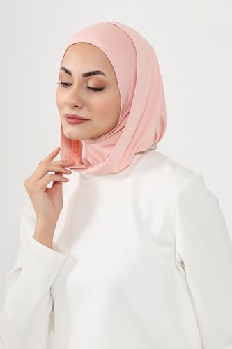 Aisha's Design Full Coverage%95 Cotton Bonnet for Women, Ready-to-Wear Hijab Bonnet Headscarf with Neck Coverage - color: Powder