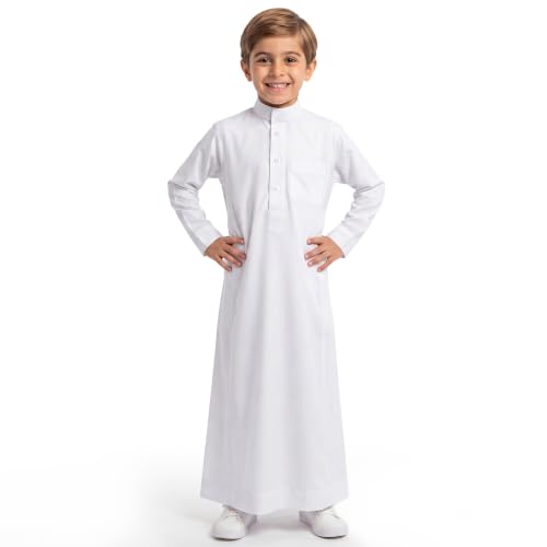 Kids Boys Muslim Kaftan Thobe for 8-12 Years Old Boys White - size: 10-11Y