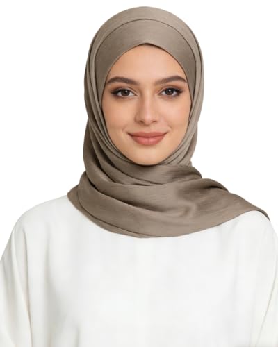 JUMISEE Silky Satin Hijab Scarf for Women Fashion Crinkle Crepe Instant Muslim Islamic Hijab Head Wrap Long Shawls - color: Khaki