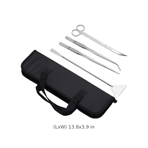 4 Pcs Aquarium Plant Tool Set, Stainless Steel Aquascaping Tools Kit, Aquarium Aquascape Tools with Canvas Bag, Includes Tweezers Scissors Spatula, for Fish Tank Plant
