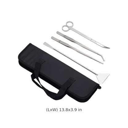 4 Pcs Aquarium Plant Tool Set, Stainless Steel Aquascaping Tools Kit, Aquarium Aquascape Tools with Canvas Bag, Includes Tweezers Scissors Spatula, for Fish Tank Plant