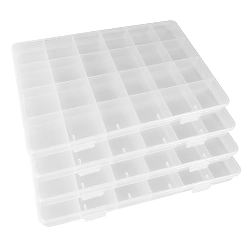4-piece 24-grid transparent sorting box, used for small parts, jewelry storage box, for earrings, beads, storage, office supplies, Lego plastic, fishing tackle and bait box