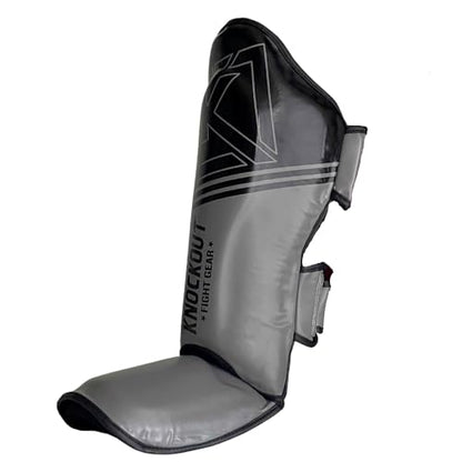 Muay Thai Shin Guards MMA Martial Arts -Padded, Adjustable Leg Guards with Instep Protection for Training and Sparring Gear Kickboxing Equipment – Durable, Professional - color: Black/Gray, size: Small-Medium
