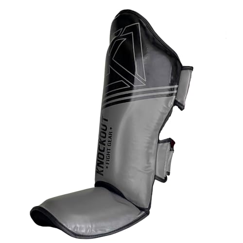 Muay Thai Shin Guards MMA Martial Arts -Padded, Adjustable Leg Guards with Instep Protection for Training and Sparring Gear Kickboxing Equipment – Durable, Professional - color: Black/Gray, size: Large-X-Large
