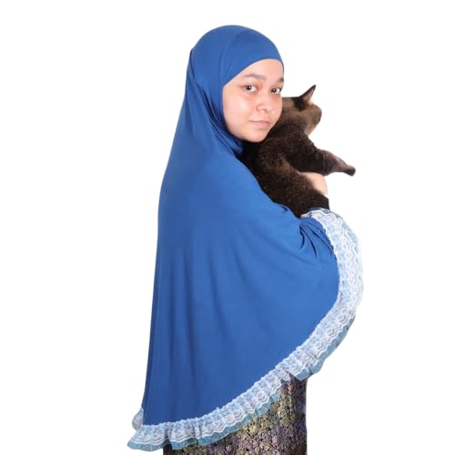 MuLanLegend Handmade | Princess Nur Lace Prayer Dress | Muslim Girl Head Wear Salat Long Hijab - color: Sea Blue