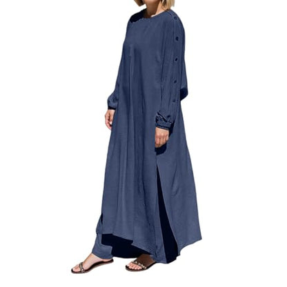 Muslim Dress Women Prayer Dresses Plus Size Maxi Dress Summer Casual Long Sleeve Flowy Long Sundresses - color: Navy, size: XX-Large