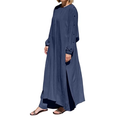 Muslim Dress Women Prayer Dresses Plus Size Maxi Dress Summer Casual Long Sleeve Flowy Long Sundresses - color: Navy, size: 4X-Large