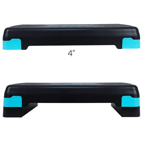 Fitvids Aerobic Step Platform Trainer with Adjustable 2-Level Risers, 400 Pound Weight Capacity – Non-Slip Exercise Stepper - color: Black/Blue
