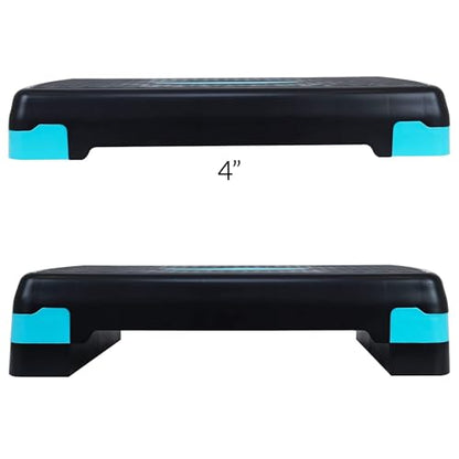 Fitvids Aerobic Step Platform Trainer with Adjustable 2-Level Risers, 400 Pound Weight Capacity – Non-Slip Exercise Stepper - color: Black/Blue