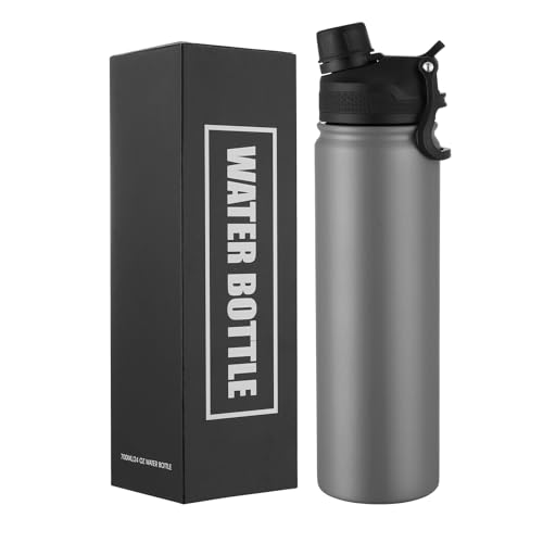 Insulated Water Bottle 24oz, Stainless Steel Double Wall Vacuum Sports Flask with 2-in-1 Straw & Chug Lid, BPA-Free, Leak Proof, Keeps Cold 24H for Travel Gym School - color: Graphite 750