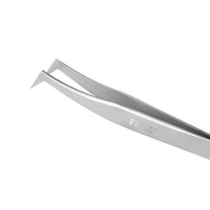 Volume Eyelash Extension Tweezer - FEITA Professional Angled Curved Pointed L-Shaped Precision Tweezers for 3D 4D 6D Lashes Extension - Silver - color: Silver L-shaped 1pc