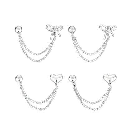 4 Pcs Silver Magnetic Clothing Clips with Chains, Heart & Bow Shape Metal Magnets for Clothes, T-Shirt Pants Hem Clips, No-Pinch Buttons for Adjusting Hem, Sleeves, Pants