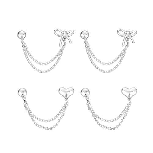 4 Pcs Silver Magnetic Clothing Clips with Chains, Heart & Bow Shape Metal Magnets for Clothes, T-Shirt Pants Hem Clips, No-Pinch Buttons for Adjusting Hem, Sleeves, Pants