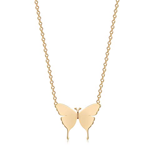 MEVECCO Dainty Polished Butterfly Initial Necklace for Women - style: Butterfly Gold Blank