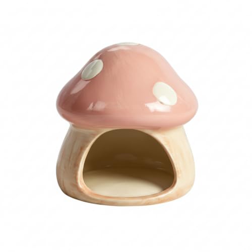 AnRui Ceramic Betta Fish Tank Accessories Decor Cute Mushroom House Aquarium Decoration Hideout Cave Ornament for Small Fish, Shrimp, Goldfish and Reptiles (Pink) - color: Pink