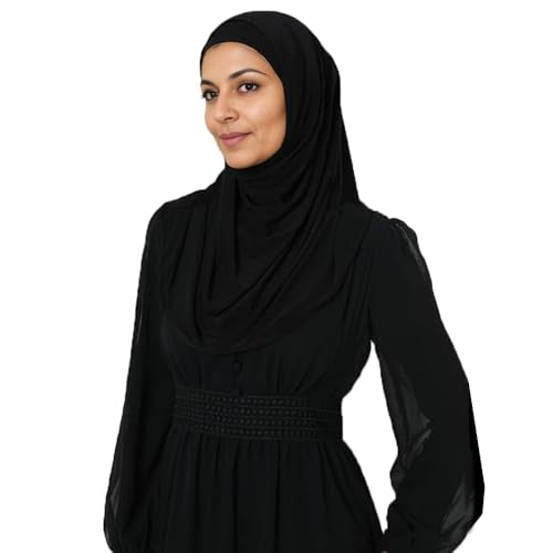 Ready to Wear Hijab for Women Instant Hijab Soft Muslim Scarf for Prayer Islamic Clothes Jersey Abaya - color: Black