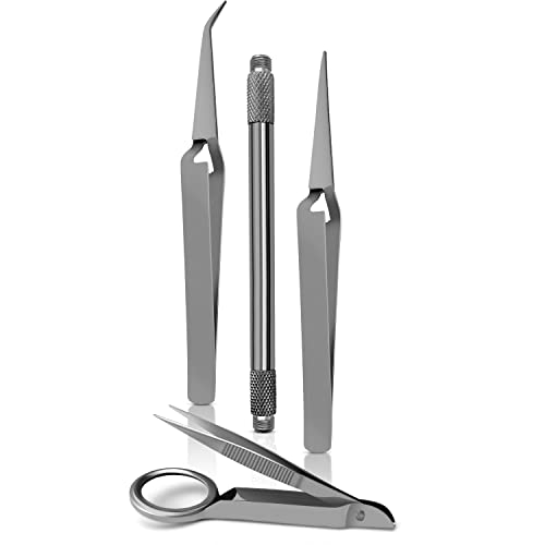 Splinter Forceps - Fine Point - Tweezers Stainless Steel Straight & Curved (Forign Object 4 pcs set) - size: Forign Object 4 pcs set