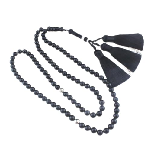 Muslims Islamic Dhikr Tasbeeh Tasbih Prayer Beads, 99 Black agate Stone Beads with Tassel