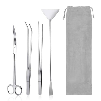 4Pcs Stainless Steel Aquascape Tool Kit with Tweezers Scissors Spatula | Silver Anti-Rust Fish Tank Starter Kit Aquarium Plant Tools for Trimming Scraping Reptile Feeding - color: Silver