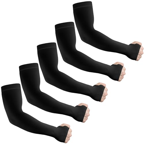 LUOLIIL VOE Arm Sleeves for Men Women，UV Sun Protection Cooling Compression - color: 5 Pairs-black