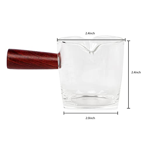 70ml Double Spouts Espresso Cup Shot Glasses Heat-Resistant Measuring Cup Mini Milk Glass Mug with Wooden Handle Clear Scale Ounce for Milk Coffee Espresso Making Heavy Glass Measuring Cup - color: 70ml, with Wood Handle