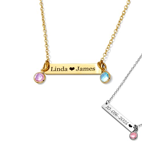 Custom Engraved 3D Vertical Pillar Bar Necklace – Personalized Name Pendant – 1 to 4 Sides – Non-Tarnish Stainless Steel – Gold/Silver – Adjustable Chain – Gift for Her, Mom/Dad With Kids Names - style: Horizontal