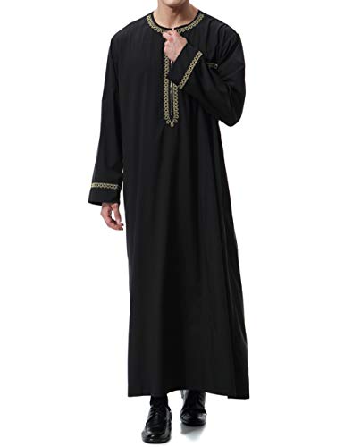 Islamic Mens Clothing Kaftan Maxi-Muslim Male Shirt Long Sleeve Abaya Dubai Cotton… - color: Black-a, size: X-Large