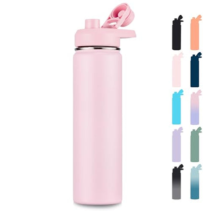 Fijinhom Insulated Water Bottle with Handle, 304 Stainless Steel Water Bottles with Wide Mouth, Double Wall Vacuum Sports Water Bottle, BPA Free, Keep Cold and Hot, 24 Ounces, Pink - color: Pink, size: 24 Ounces