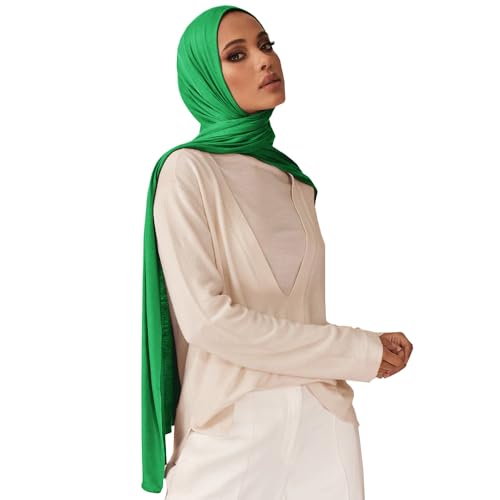Soft Hijab Scarf for Muslim Women, 71" Long Head Wrap Shawl - color: Bright Green