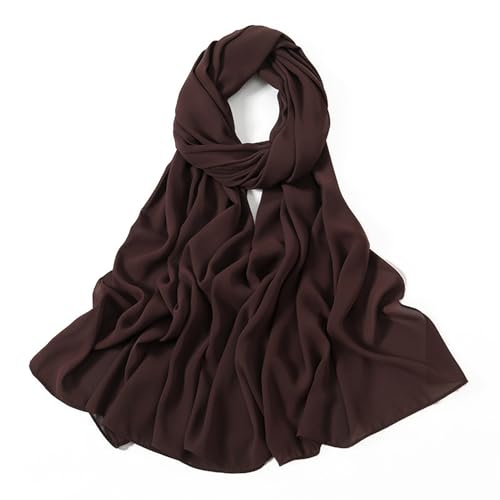 Heavy Not Easily See Through Long Chiffon Hijab Scarf for Women, Amazing Smooth Muslim Head Scarves - color: Coffee