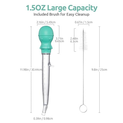 U-Taste 228.2℉ Heat Resistant Food Grade 1.5oz Angled Turkey Baster, and 18/8 Stainless Steel Square Measuring Spoons Set of 8 (Aqua Sky+Silver)